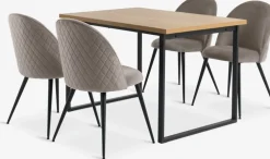 AABENRAA + KOKKEDALAABENRAA L120 table coloris chêne + 4 KOKKEDAL chaises gris