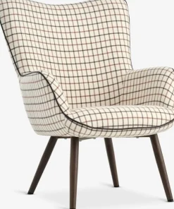 BIERSTEDFauteuil BIERSTED à carreaux tissu beige/brun
