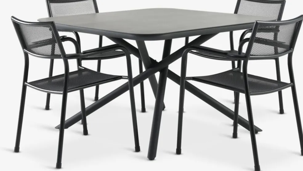 GOTHENBURG + HEMSEDALGOTHENBURG L120 table gris + 4 HEMSEDAL chaises noir