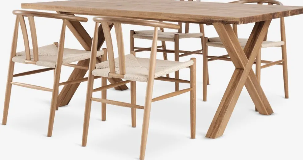GRIBSKOV + GUDERUPGRIBSKOV L180 table chêne naturel + 4 GUDERUP chaises chêne