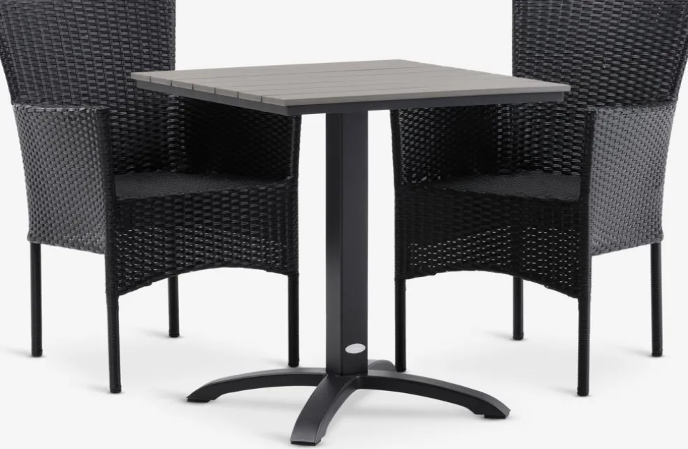 HOBRO + AIDTHOBRO L70 table gris + 2 AIDT chaises noir