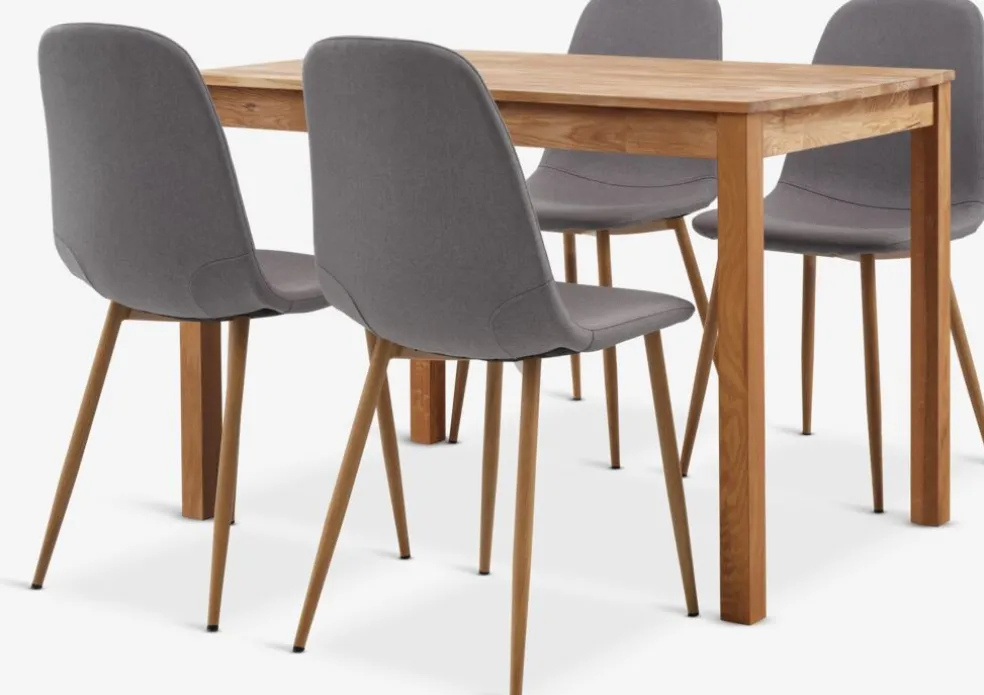 JEGERUP + JONSTRUPJEGERUP L115 table chêne naturel + 4 JONSTRUP chaises gris