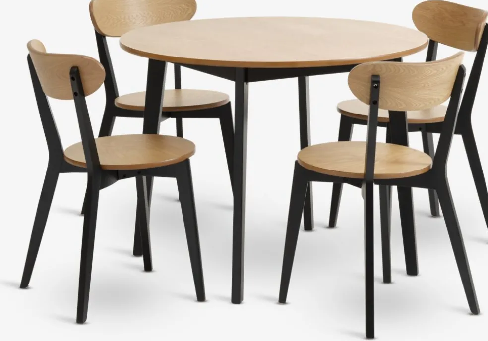 JEGINDJEGIND Ø105 table + 4 JEGIND chaises coloris chêne nat./noir