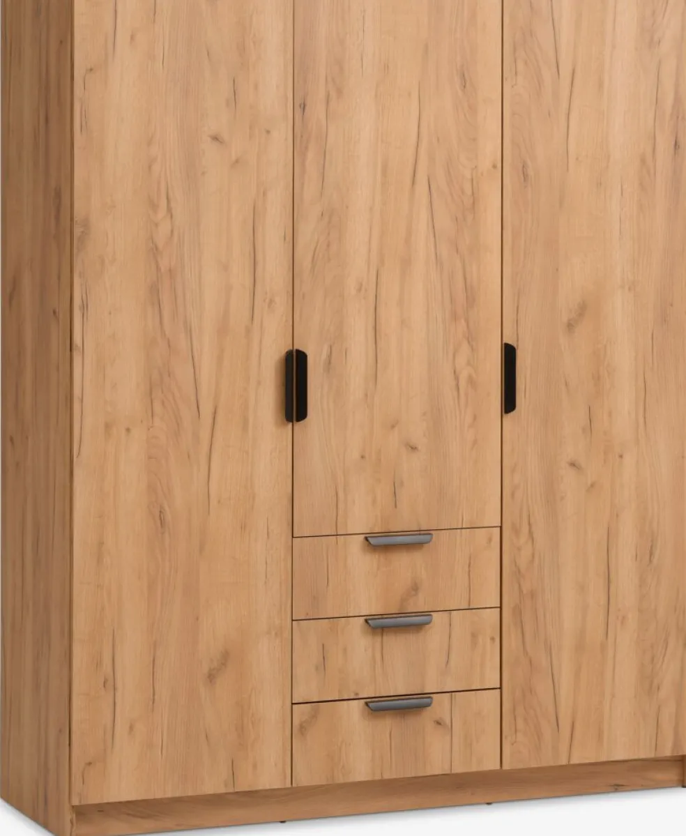 JENSLEVArmoire JENSLEV 144x176 3 portes 3 tiroirs coloris chêne nat