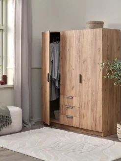 JENSLEVArmoire JENSLEV 144x176 3 portes 3 tiroirs coloris chêne nat