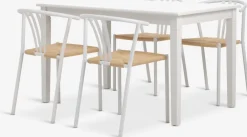 KIRKEBY + JYDERUPKIRKEBY L130/220 table blanc + JYDERUP chaises blanc/naturel
