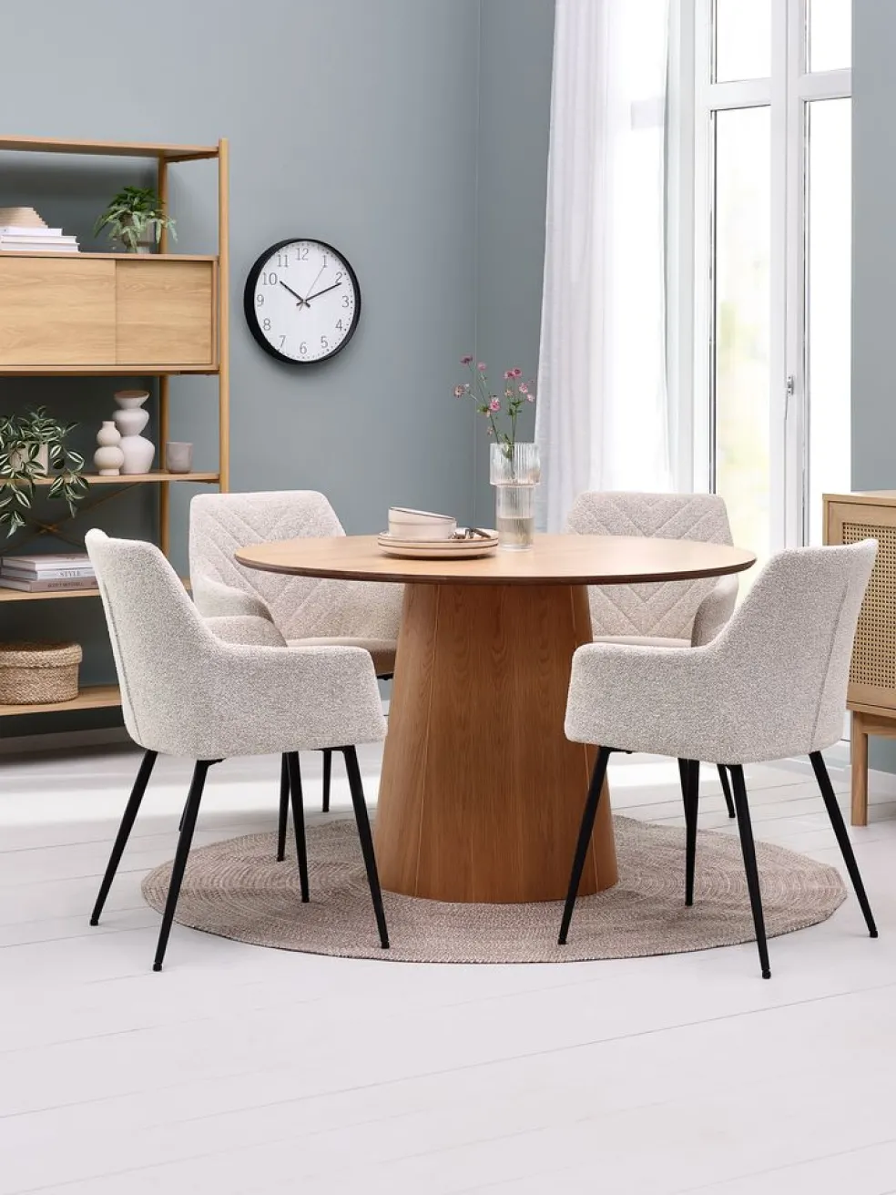 KLIPLEV + PURHUSKLIPLEV Ø120 table col. chêne + 4 PURHUS chaises blanc cassé