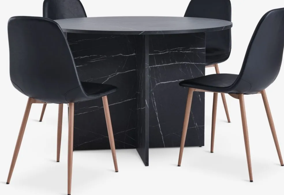 KRONDAL + JONSTRUPKRONDAL Ø110 table imi. marbre + 4 JONSTRUP chaises noir