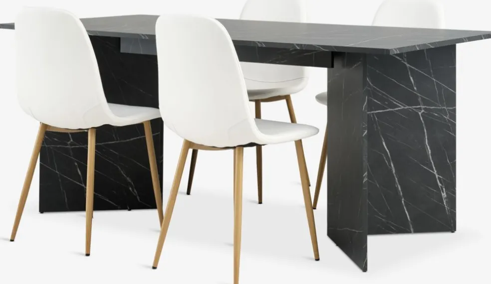 KRONDAL + JONSTRUPKRONDAL L180 table colo. marbre + 4 JONSTRUP chaises blanc