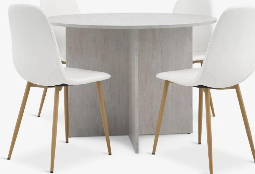 KRONDAL + JONSTRUPKRONDAL Ø110 table travertin + 4 JONSTRUP chaises blanc