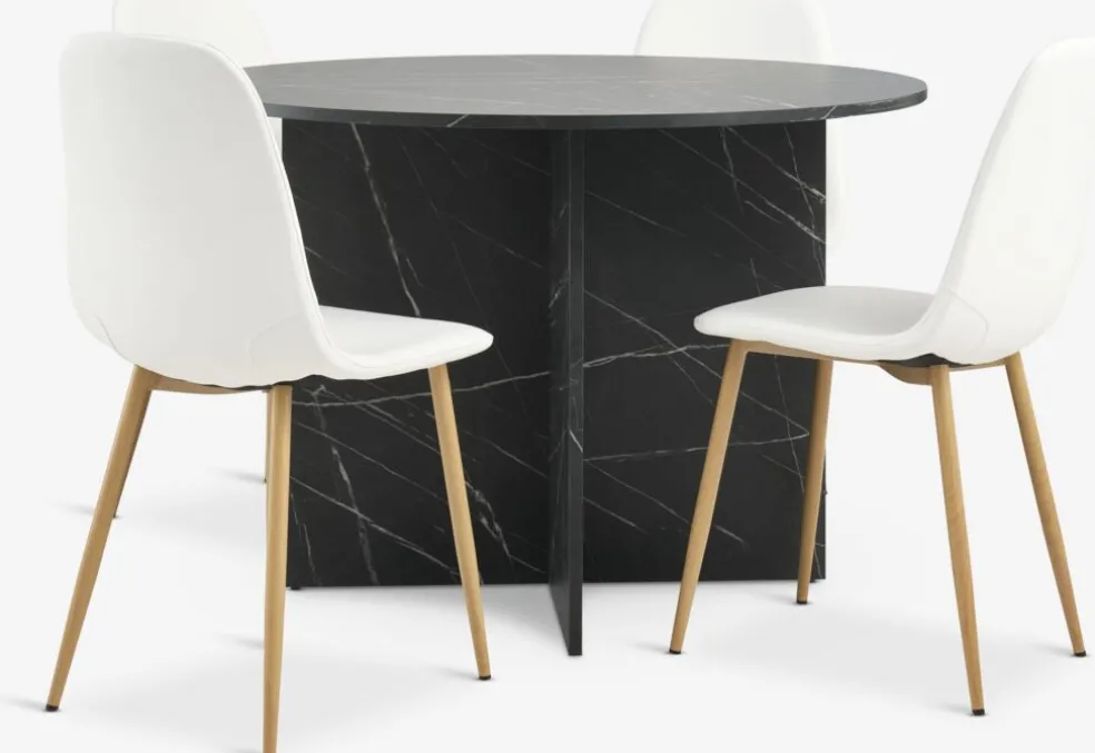 KRONDAL + JONSTRUPKRONDAL Ø110 table imi. marble + 4 JONSTRUP chaises blanc