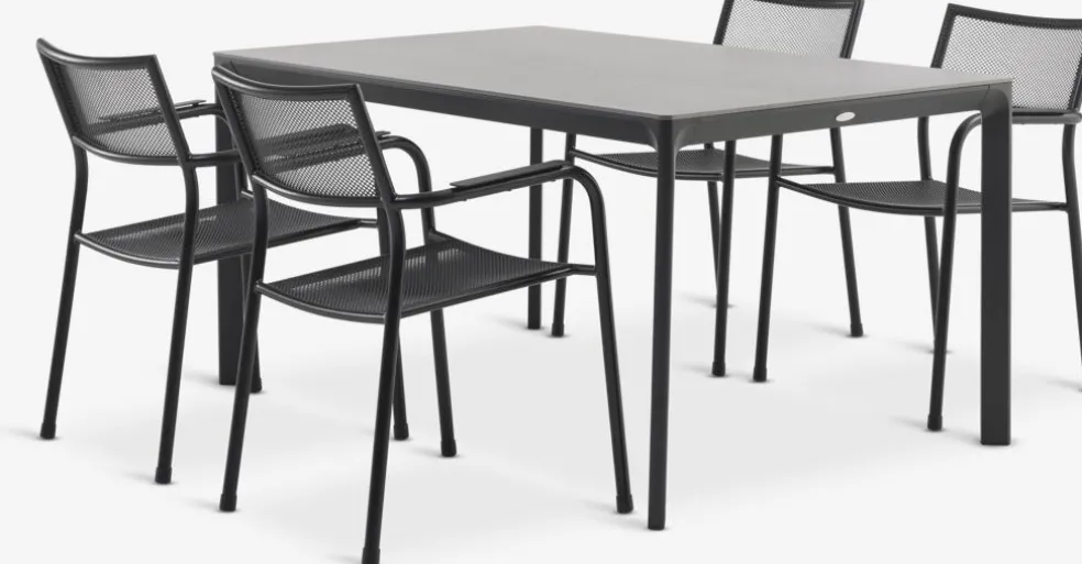 KUMLA + HEMSEDALKUMLA L150 table gris + 4 HEMSEDAL chaises noir