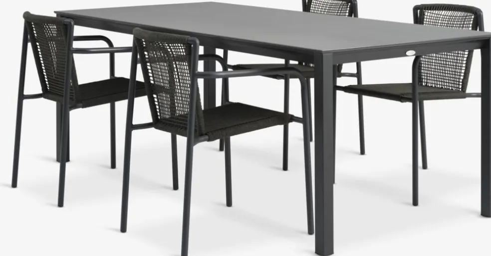 LANGET + KRISTIANSTADLANGET L207 table noir + 4 KRISTIANSTAD chaises vert