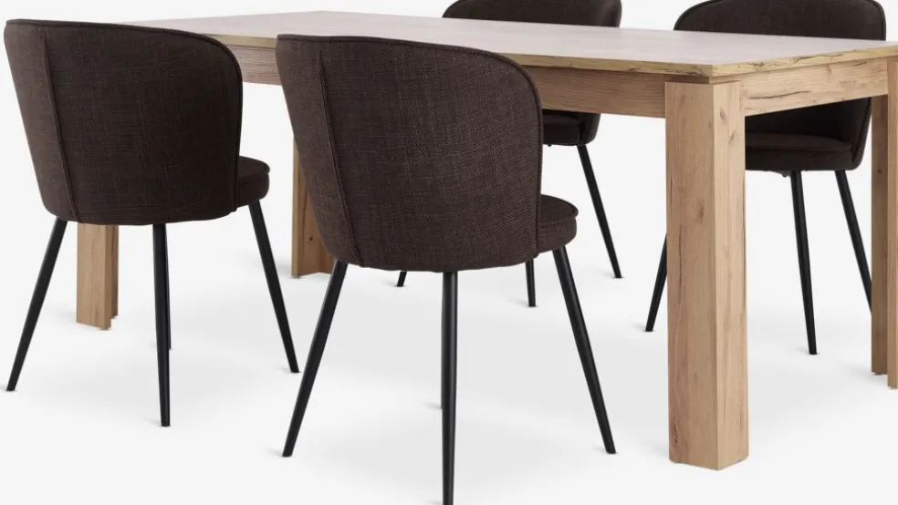 LINTRUP + RISSKOVLINTRUP L190/280 table colo. chêne + 4 RISSKOV chaises brun