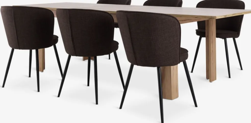 LINTRUP + RISSKOVLINTRUP L190/280 table colo. chêne + 4 RISSKOV chaises brun