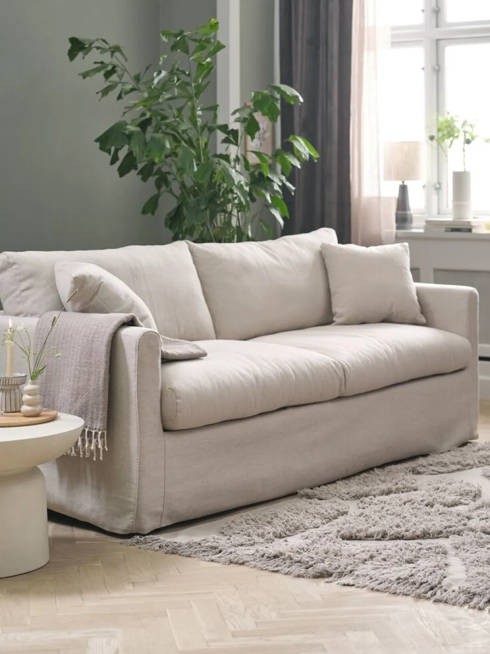 LYNGAACanapé LYNGAA 3 places housse amovible tissu beige