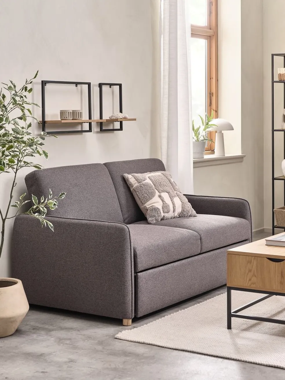 LYSTRUPCanapé convertible LYSTRUP 2 places tissu gris foncé