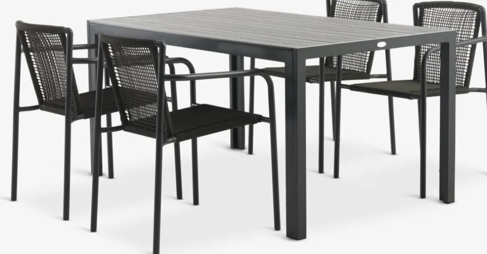 MADERUP + KRISTIANSTADMADERUP L150 table noir + 4 KRISTIANSTAD chaises vert