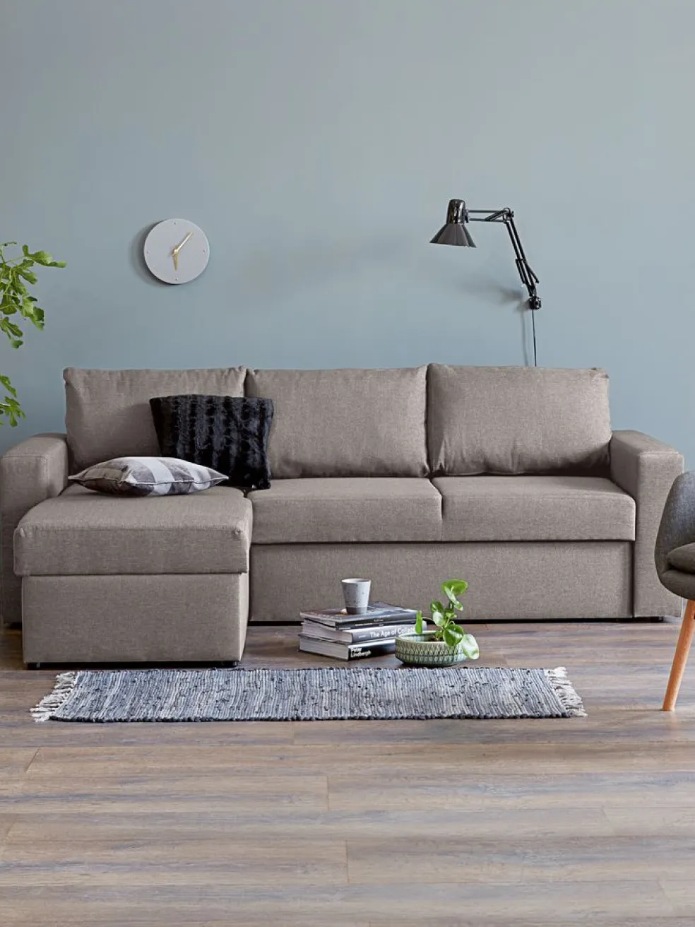 MARSLEVCanapé convertible avec méridienne MARSLEV tissu gris clair