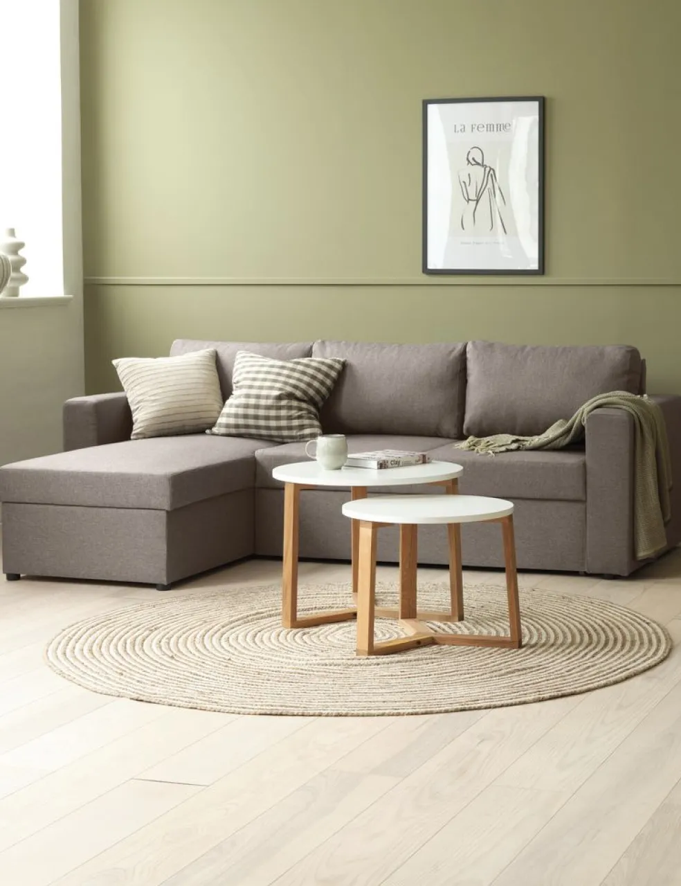 MARSLEVCanapé convertible avec méridienne MARSLEV tissu gris clair