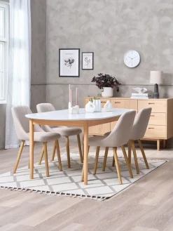 MARSTRAND + ADSLEVMARSTRAND Ø110 table blanc + 4 ADSLEV sans accoudoirs beige