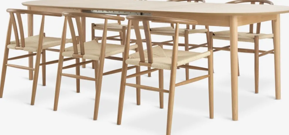 MARSTRAND + GUDERUPMARSTRAND L200/280 table coloris chêne + 4 GUDERUP chaises