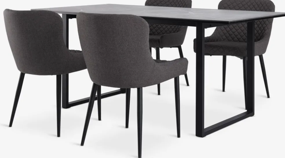 MOSELUND + PEBRINGEMOSELUND L180 table céramique + 4 PEBRINGE chaises gris/noir