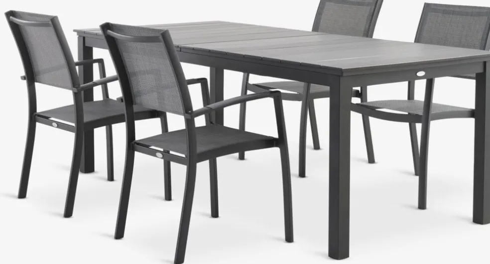 MOSS + STRANDBYMOSS L214/315 table + 4 STRANDBY chaises gris