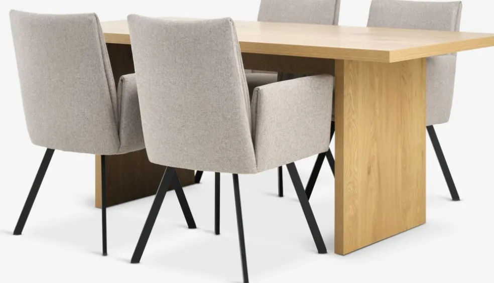 MUNKEBY + GJESINGMUNKEBY L220 table colo chêne + 4 GJESING chaises beige/noir