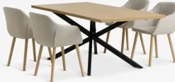 NORTOFT + ADSLEVNORTOFT L200 table coloris chêne + 4 ADSLEV chaises beige