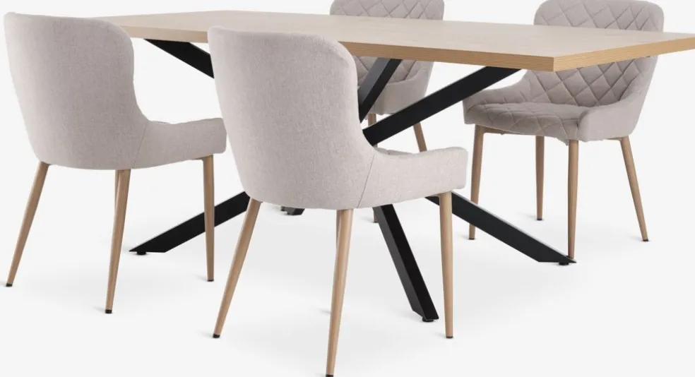 NORTOFT + BELLINGENORTOFT L200 table coloris chêne + 4 BELLINGE chaises sable
