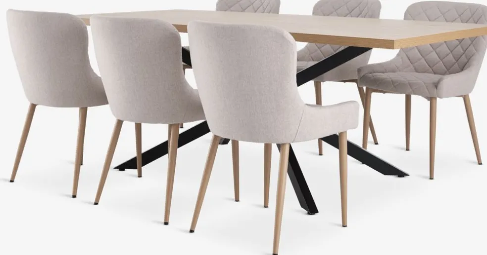 NORTOFT + BELLINGENORTOFT L200 table coloris chêne + 4 BELLINGE chaises sable