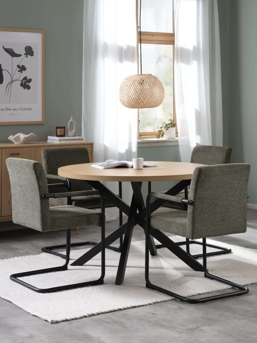 NORTOFT + ESPENORTOFT Ø120 table coloris chêne + 4 ESPE chaises olive/noir