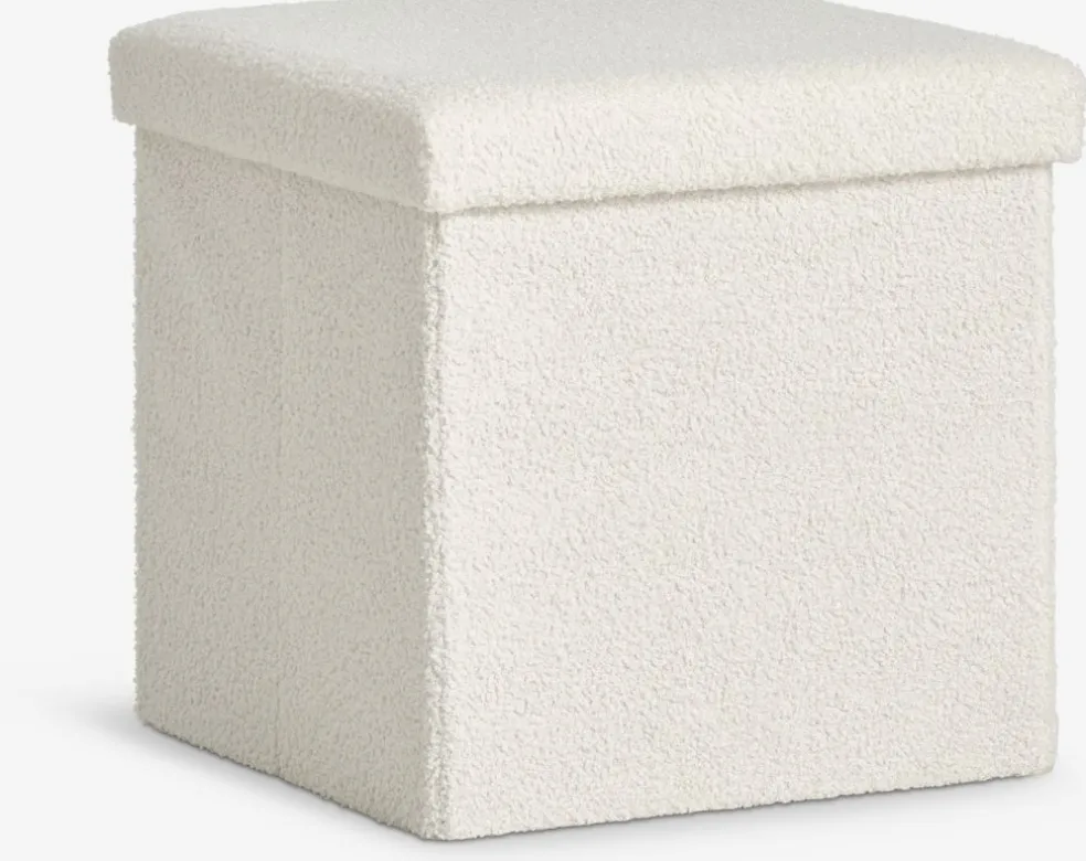 NYSTEDPouf NYSTED 38x38 a/rangement tissu teddy blanc cassé