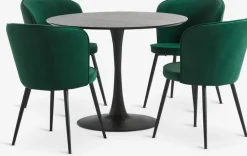 RINGSTED + RISSKOVRINGSTED Ø100 table noir + 4 RISSKOV chaises vert foncé