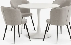 RINGSTED + RISSKOVRINGSTED Ø100 table blanc + 4 RISSKOV chaise gris clair