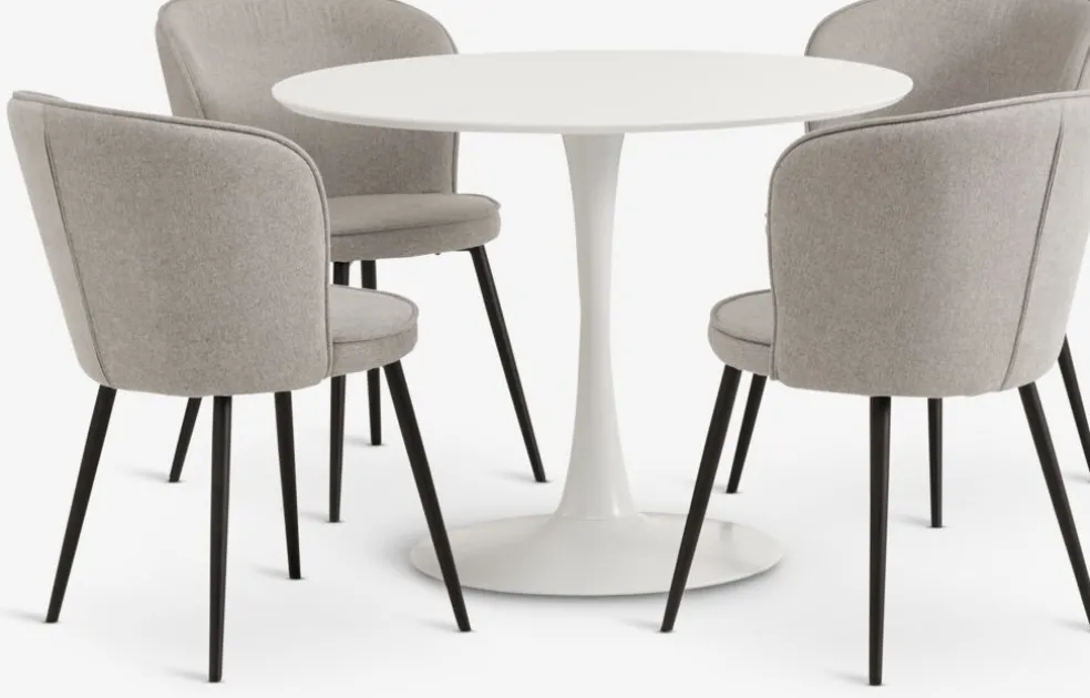 RINGSTED + RISSKOVRINGSTED Ø100 table blanc + 4 RISSKOV chaise gris clair