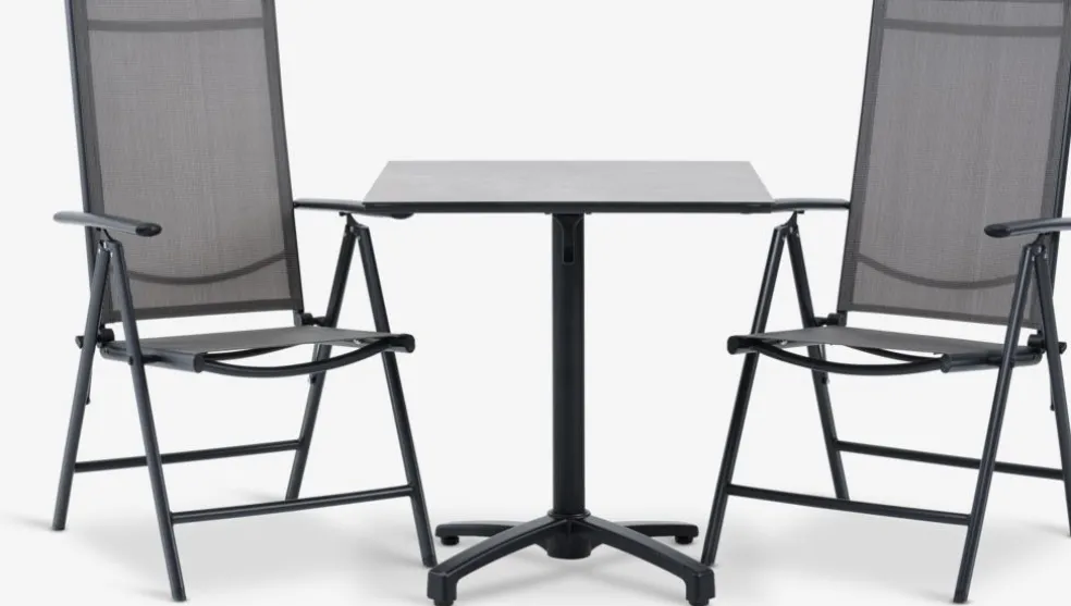 TIPMOSE + MELLBYTIPMOSE L70 table gris + 2 MELLBY chaises noir