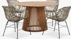 UDBYNEDER + ILDERHUSEUDBYNEDER Ø120 table teck + 4 ILDERHUSE chaises natural