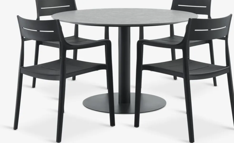 VAMDRUP + INGSTRUPVAMDRUP Ø120 table gris + 4 INGSTRUP chaises noir