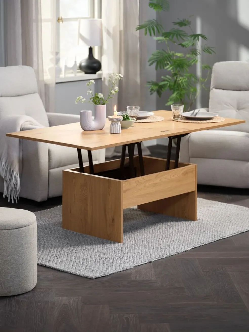 VARDETable basse VARDE L80/160 a/plateau dépliant coloris chêne