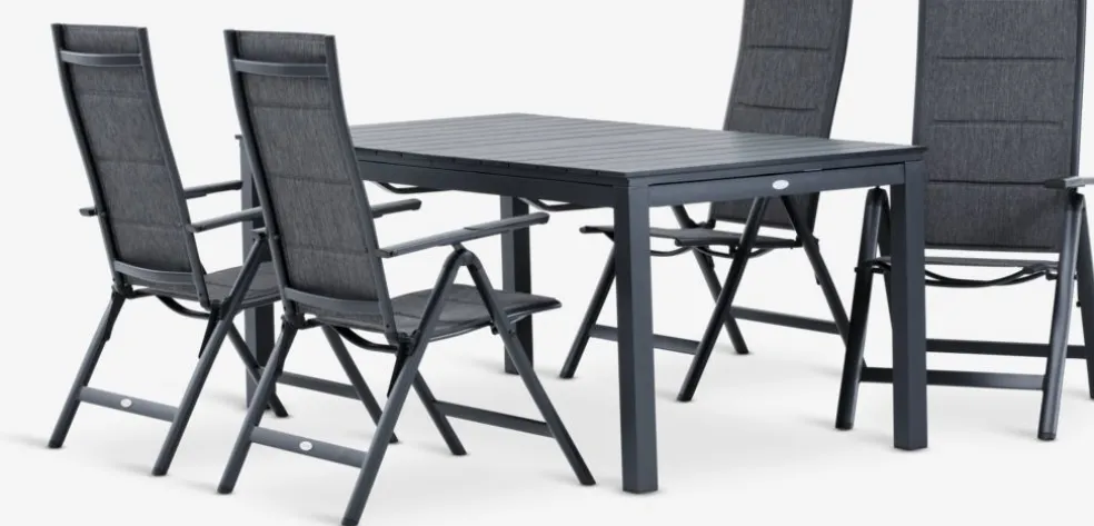 VATTRUP + MYSENVATTRUP L172/276 table noir + 4 MYSEN chaises gris