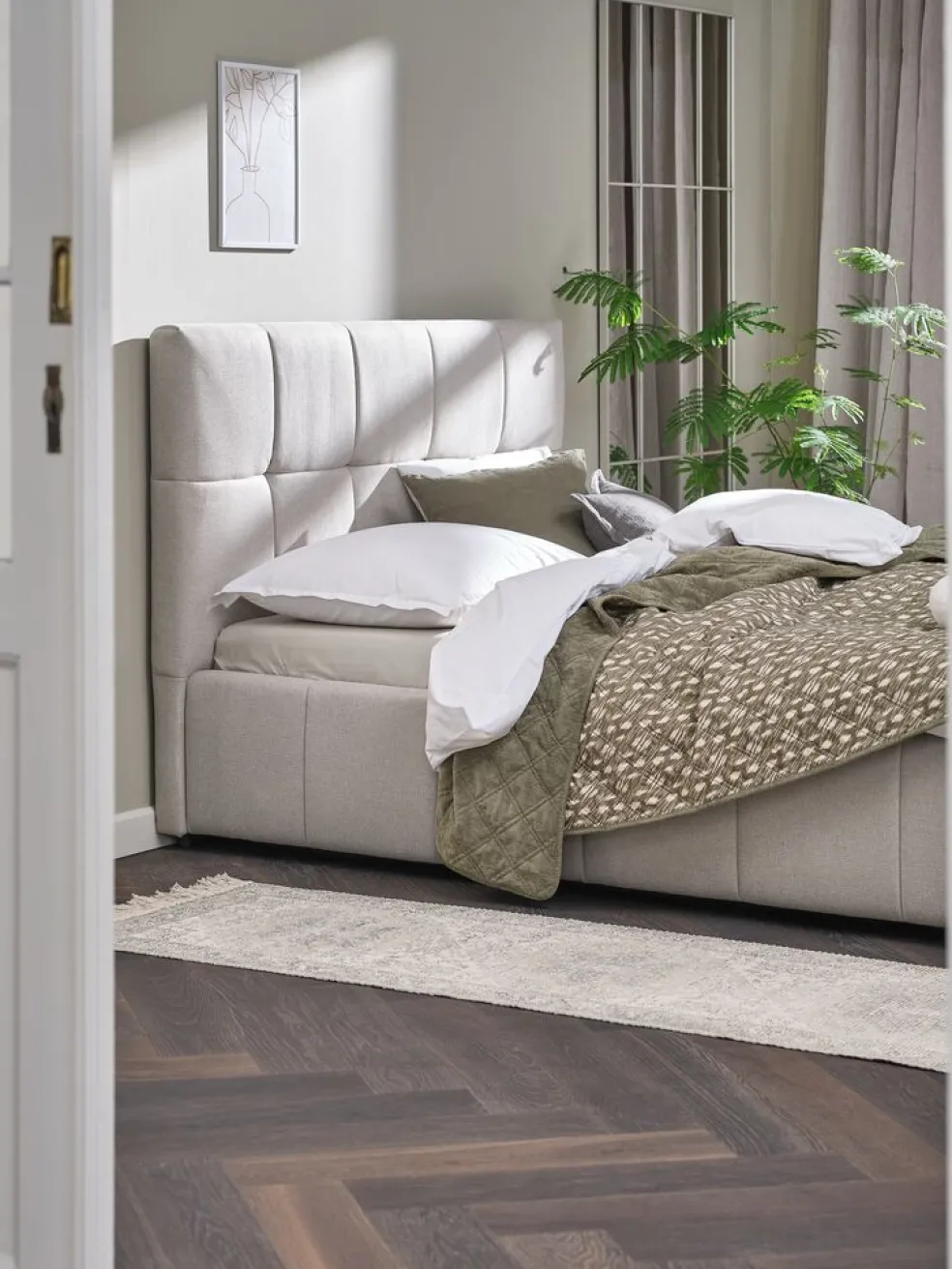 VEMMELEVCadre de lit VEMMELEV a/rangement 140x190 tissu beige
