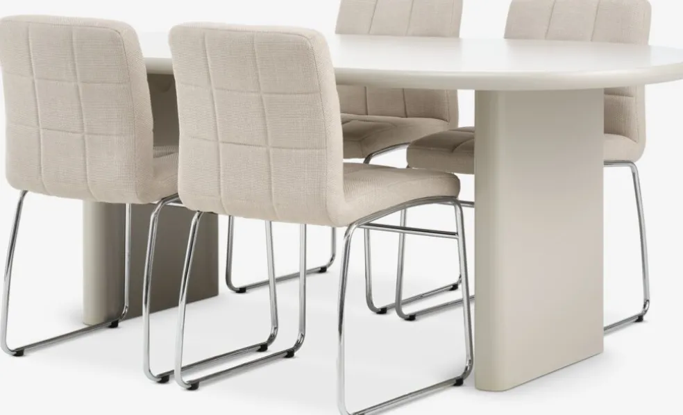 VORDINGBORG + HAMMELVORDINGBORG L198 table beige + 4 HAMMEL chaises beige