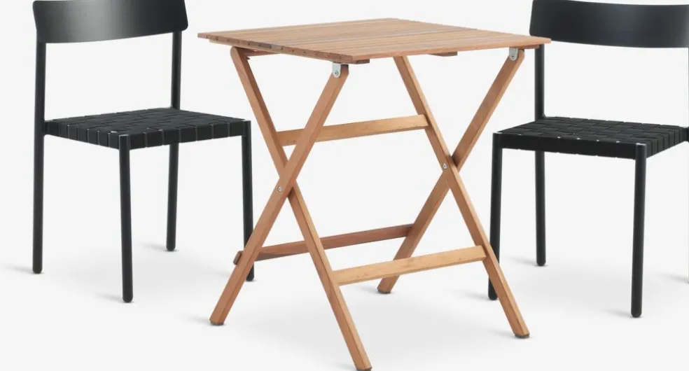 VRAADAL + HAGLEBUVRAADAL L62 table eucalyptus + 2 HAGLEBU chaises noir